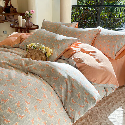 青九紡 庄杰a类双层纱四件套南通床上用品2.0m床单款下单备注颜色款式