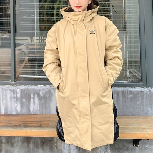 阿迪达斯 （adidas）官方舰店三叶草羽绒服外套女装冬季新款户外保暖防风运动休闲夹克 HF1585卡其色黑色拼接 XL