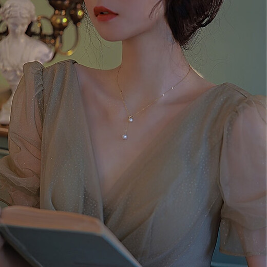 Zhuomai double pendant freshwater pearl necklace young girl natural two beads clavicle chain y-shaped pull-out adjustable freshwater pearl necklace double pendant