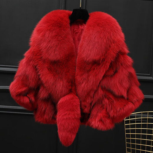 
YOUWen 2024 new autumn and winter Haining Fox Fur Jacket Women's Short Shawl Integrated Fur Light Gray M