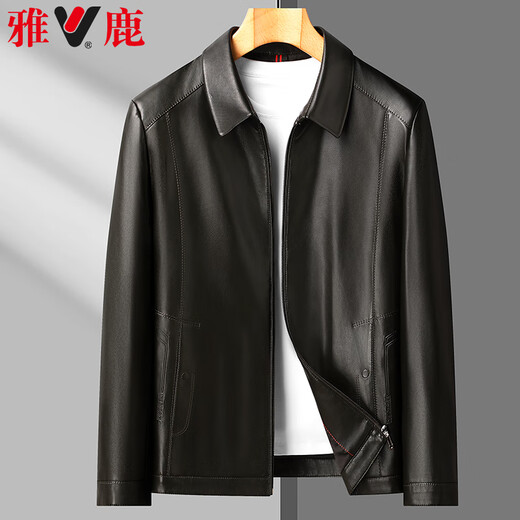 Yalu leather jacket men's spring and autumn business casual lapel solid color jacket young and middle-aged men's dad wear comfortable jacket top