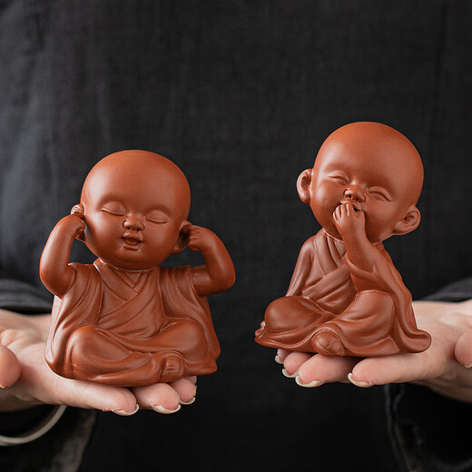 Creative purple sand four little monks tea pet ornaments Zen cute little novice monks boutique can grow tea table tea table decoration four little monks set + three-layer base/YZT