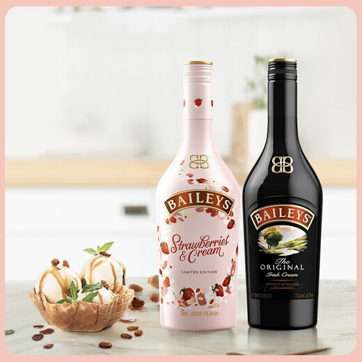 百利（Baileys）进口洋酒 百利甜酒 利口酒 力娇酒 奶酒 原味700ml+草莓700ml