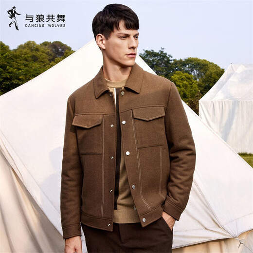 Tanzen mit Wölfen [Baumwolle] Wolle im britischen Stil warme dicke Jacke winddes Herrenjacke 701 Khaki 170