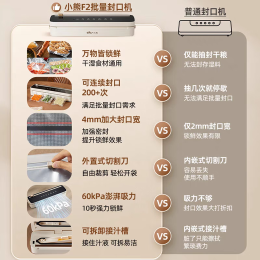 Bear vacuum compression sealing machine Household and commercial fully automatic sealing and vacuum all-in-one machine Wet and dry vacuum sealing machine packaging machine FKJ-G01F2