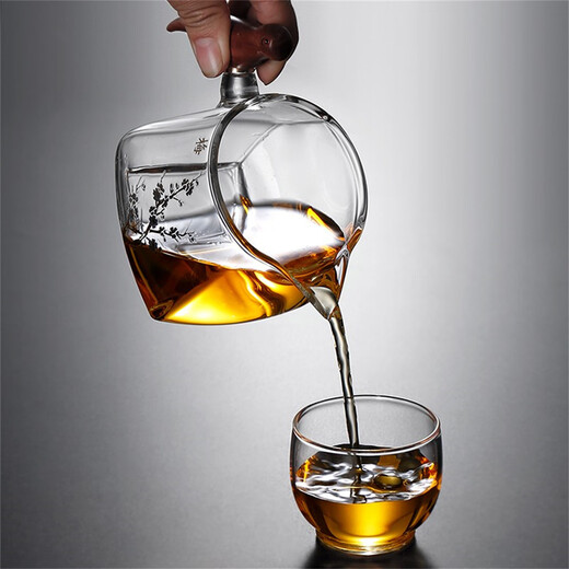 Baxi (BAXI) wooden bird fair cup thickened heat-resistant kungfu tea set accessories tea sea tea divider male cup glass fair cup tea filter Xishang Meishan wooden handle fair cup 440ml