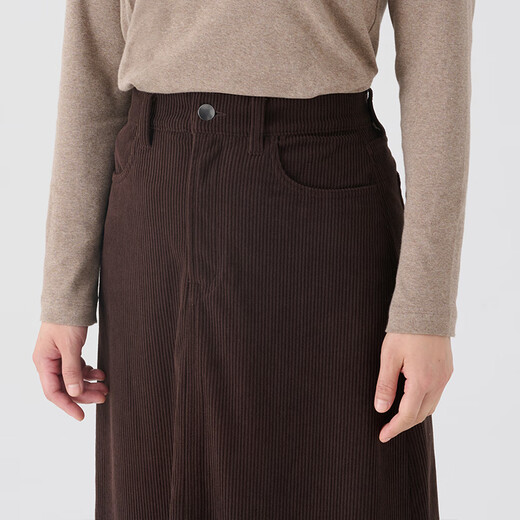 MUJI Women's Corduroy A-Line Skirt Long Skirt Women's Autumn and Winter Skirt Maillard BE09CC3A Dark Brown S (155/62A)