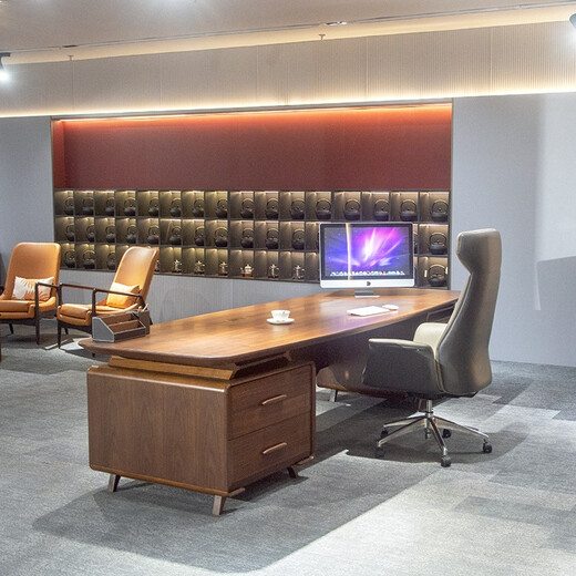 KOQUMGE solid wood boss desk and chair combination president table new Chinese style executive desk simple modern chairman table furniture 2.8 meters boss table + boss chair