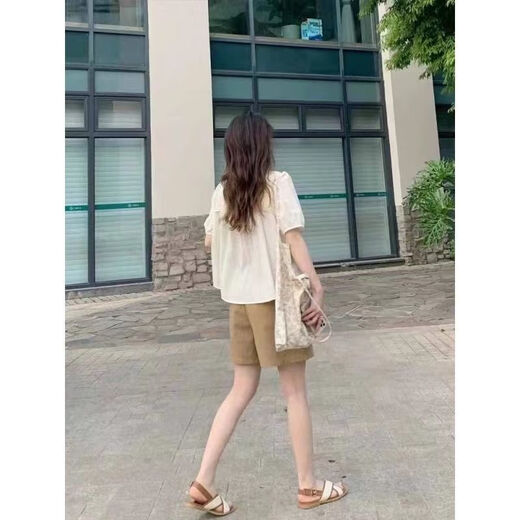 Meng Yilan (Mengyilan) Entbindungs-Tops, kleiner Duftstil 2025 Sommer-Mutterschaftskleid, modische Bauchabdeckung, kleiner Mensch, modische Bauchunterstützungshose, Aprikosenfarbe Color Top + Bauchunterstützungsshorts [hochwertiger Rabatt L [Empfohlen 100-120 Jin [Jin gleich 0,5 kg]]