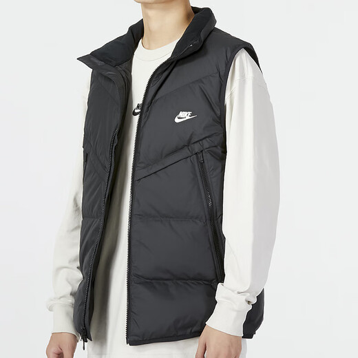 
Nike (NIKE) down vest men's 2024 winter sportswear thickened windproof jacket stand collar down vest DD681 DV1136-010 Black 85% gray duck down XL