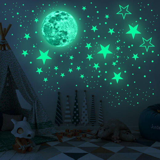
Dilanmu 30CM luminous moon glowing stars creative fluorescent wall stickers children's room decoration cartoon starry sky stickers from (blue light) 1 moon + 1049 star dots_