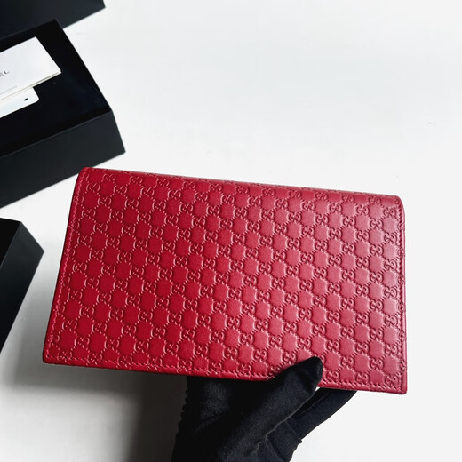 Second-hand 95 new ancient GU Chi CCI red full leather old flower embossed bifold wallet wallet without accessories