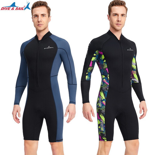DIVE&SAIL men's wetsuit 1.5MM warm and thickened long-sleeved one-piece sun protection and cold protection snorkeling surfing swimsuit dark blue M