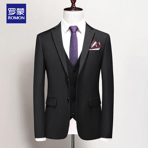 ROMON Suit Men's Slim Professional Formal Wear Groomsmen's Wear Wedding Dress Two-piece Set 2318 Black XL