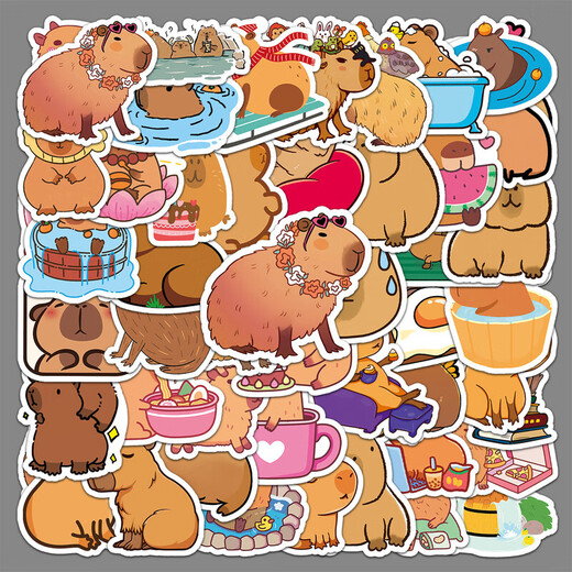50 Capybara Cartoon Stickers Kapibala милый коричневый