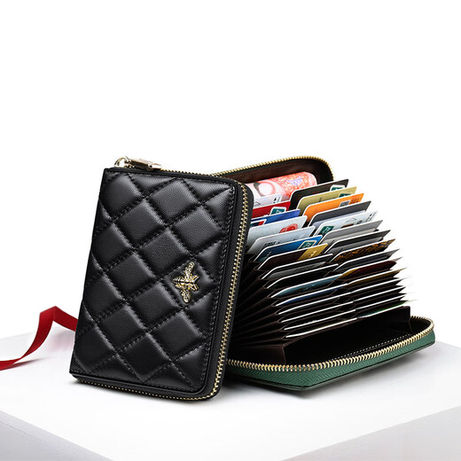 WILLIAMPOLO Emperor Paul Women's Card Pack Sheepskin 30 Card Position Anti-theft Brush Multifunctional Short Driver's License Pack Short Card Pack Black