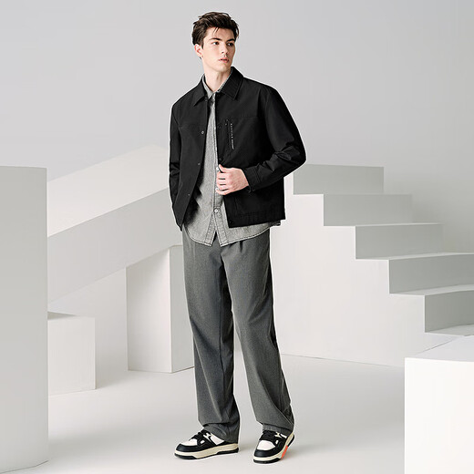 Dances with Wolves Selected Fabrics Autumn and Winter Textured Lapel Work Jacket Commuting Men's Jacket 001 Black 175