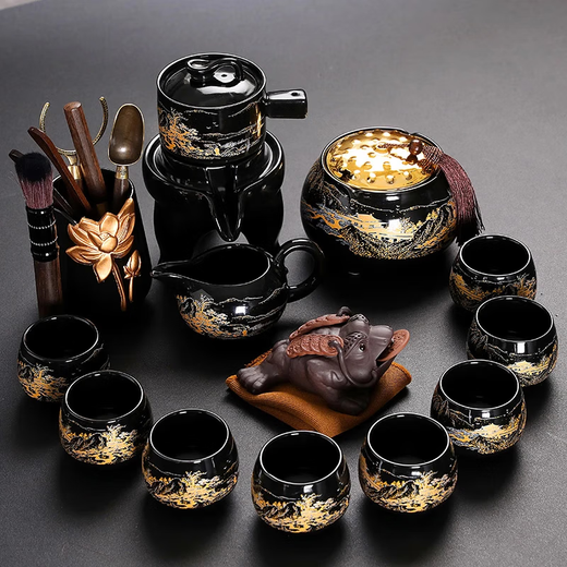 Songyu lazy automatic tea set set for home living room high-end ceramic kung fu tea set office teapot tea cup set 8 cups + Liujunzi tea can tea pet 14 pieces