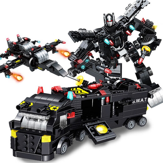 Jiqile Departamento de Policía Especial Vehículo Base de construcción Militares Bloques de la construcción de buques de buques de buques de buque de buque de guerra deformado Mecha Robot Juguetes para niños Tanque Legion-26 Transformado 1047 partículas