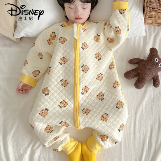 Disney pure cotton boys and girls onesie sleeping bag autumn and winter pajamas baby thickened baby anti-kick quilt warm home clothes pink bunny 130