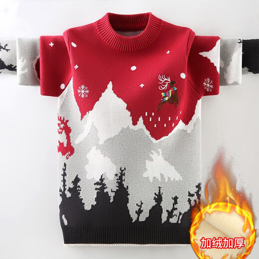 Velvet de Velvet Arctic Boy Sweter Autumn and Winter Children's Sweater Men 2025 Nuevo suéter de terciopelo ropa de tamaño grueso de tamaño mediano azul marino (terciopelo agregado) 140 cm