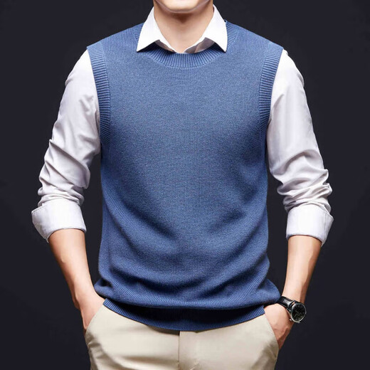 International Milan Light Luxury Men's Clothing High-end Brand Sweater Vest Men's Spring and Autumn Round Neck Solid Color Wool Vest Men's Saddle Brown XL (180)