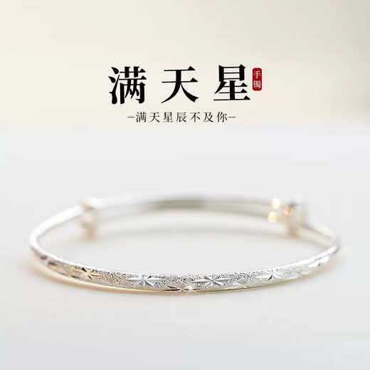足银s999银手镯女实心纯银镯子年轻款推拉可调节繁花似锦手链送女 莫比乌斯环25克 S999