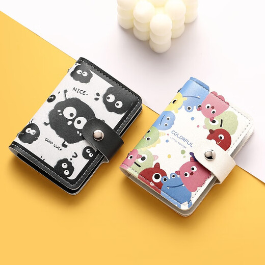 Maiweini Trendy Kartenbeutel Cartoon Nette Persönlichkeit Multi-Kartenposition Ultra-dünn Anti-Demagnetisierung kleiner Bankkartenhalter Student ID Ordner Buntes Monster [20 Karten + 2 ID-Karten] 22 Teile