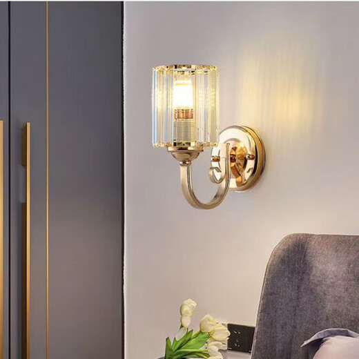 Yilin's new modern minimalist bedroom bedside lamp light luxury crystal wall lamp living room study corridor aisle stairwell lamp 02 models with LED three-color light 12W