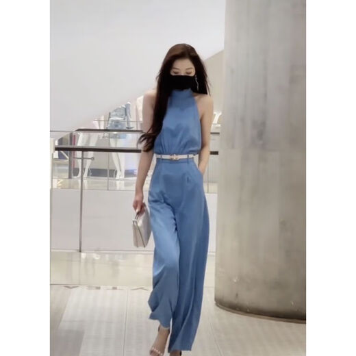 Xi Xuchen Street Internet celebrity style jumpsuit for women 2022 summer design neckband off-shoulder high-waist slimming jumpsuit trendy off-white [belt] M [recommended 95-105Jin [Jin equals 0.5 kg]]
