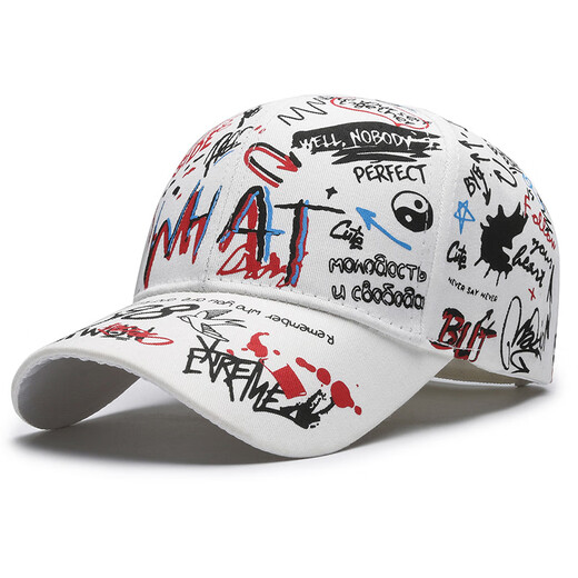 Korean style fashion graffiti hipster hat baseball cap for men and women personalized printed hip hop cap European and American sun visor black red adjustable