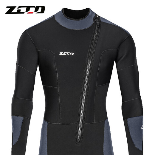 ZCCO's new men's and women's diving suits, one-piece long-sleeved warm sun protection winter swimming suit, thickened jellyfish suit 5mm, black + gray S