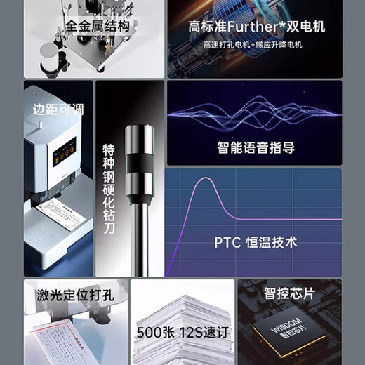 DELI得力财务凭证装订机全自动电动热熔打孔机会计票据档案账本办公文件激光定位14601/14602/3880 装订60mm彩屏版【语音提示-交叉激光定位】