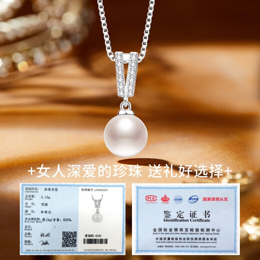 AHK Freshwater Pearl Silver Necklace Women's Young Pendant Mother's Day Birthday Gift for Girlfriend and Wife High Quality Pearl Pearl Necklace