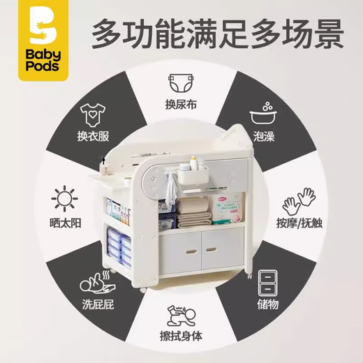 babypods尿布台宝宝护理台新生婴儿床多功能移动换尿布幼儿洗澡台 【旗·舰款】护理台+乳胶垫+盒x2