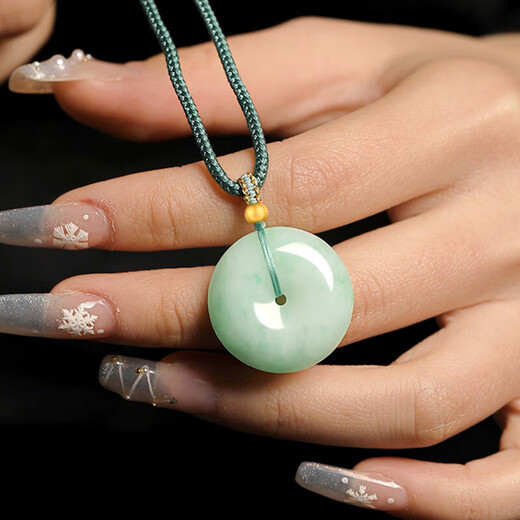 Fengxi Jewelry Jade Peace Buckle Pendant Natural Burmese Floating Sun Green Jade Necklace for Men and Women Price Guaranteed 11.11