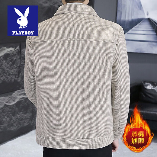 Playboy Autumn and Winter Cotton Thickened Jacket Men's Trendy Brand Casual Youth Short Top Lapel Handsome Men's Thick Work Jacket Black L