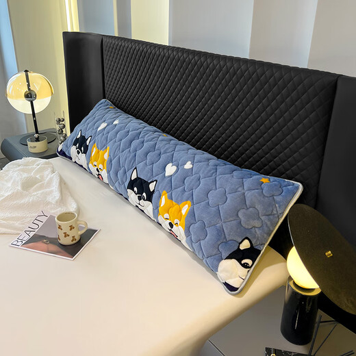 Red Dragonfly Winter Double Couple Style Long Pillow Integrated Long Strip Pillow Parent-Child Large Pillow Core Double Pillow Cover Head Large Pillow Cover Cute Dog [Cotton Milk Fleece is more warmer] Pillow Cover + Pillow Core 48x120cm [1.2 meters bed]