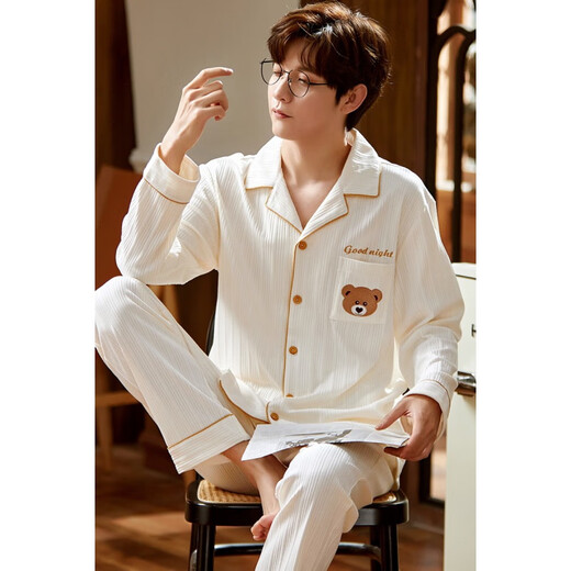 Langsha men's pajamas men's spring and autumn pure cotton long sleeve large size 2025 new cotton boys' autumn and winter home set WR 9928 WR 9928 men's L [Suggested 95125Jin [Jin equals 0.5 kg]]
