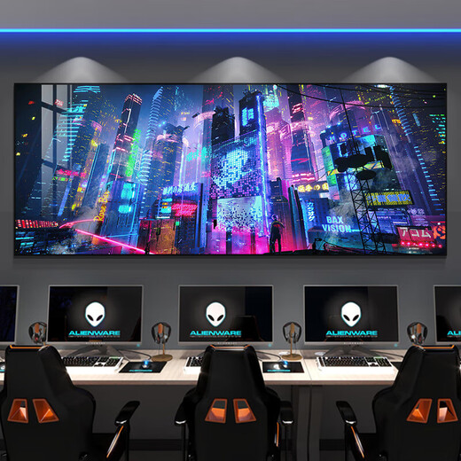 
E-sports room decoration Internet cafe Internet cafe wall hanging paintings Cyberpunk style hotel computer room background layout mural HJ14108 40*100CM25MM thick plate pattern film independent