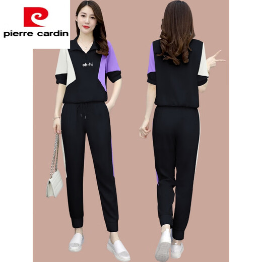 皮尔卡丹（pierre cardin）冰丝休闲时尚套装女2025年夏季新款宽松洋气跑步运动服短袖两2025 681白色【含棉好质量两件套】 2XL