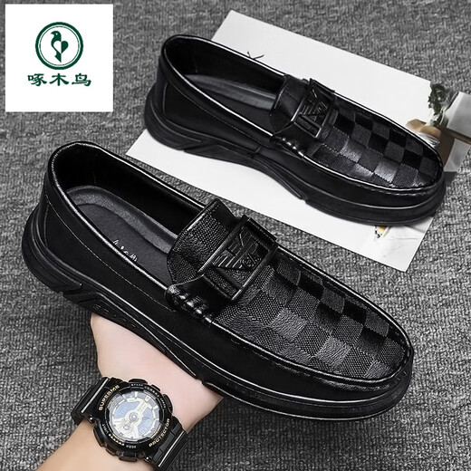 Zapatos de gorro de carpintero de carpintero Autumn and Winter Fashion Shoes de cuero zapatos casuales de hombres British Lazy Trend Zapatos versátiles para hombres 882 Negro 39