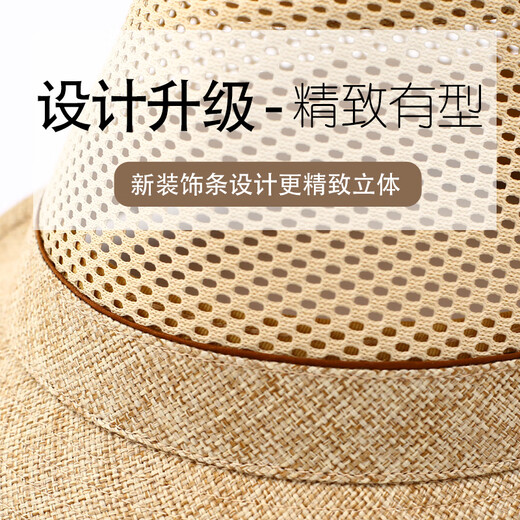 Hundred hat king Hundred hat king high-end summer hollow mesh top hat men gentleman linen sun hat straw hat middle-aged and elderly sun hat senile blue (export high-end fixed style) adjustable 56-57cm