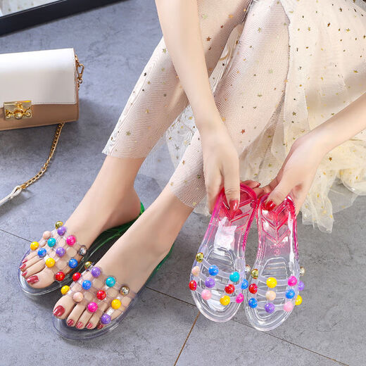 Dwayne Personalisierte Kristall Sommer Mode Frucht Eltern-Kind-Hausschuhe Hausschuhe Hausschuhe rutschen transparente koreanische Version außerhalb weicher Boden Strandsandalen für Frauen 688 Erdbeer niedliche Kaninchen Frauenschuhe Größe 37 Größe 23,5 cm in der Länge