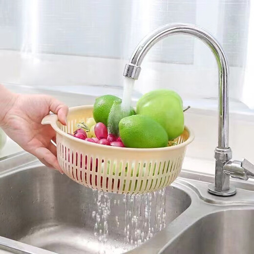 Double-layer drain basket, vegetable washing basket, kitchen drain artifact, household multi-functional fruit basket storage basket, round drain basket 6-piece set - large + medium + small - mixed color