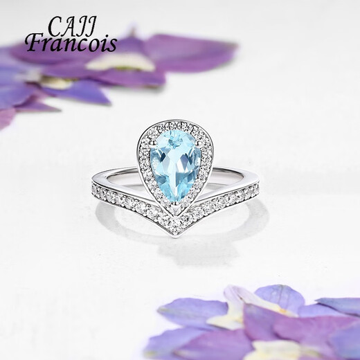 CAJJ Francois 1 carat aquamarine ring for women, natural colored gemstone jewelry, 925 silver inlaid with zircon, gemstone gift, No. 14