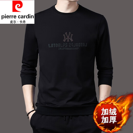Pier Cardin Autumno de alta gama e invernal sudadera de terciopelo para hombres camiseta de manga larga camiseta engrosada de la base en espesas de mediana edad para hombres de mediana edad T F9902 Velvet negro 190/4xl adecuado para el peso 190-220Jin [Jin equivale a 0.5 kg]