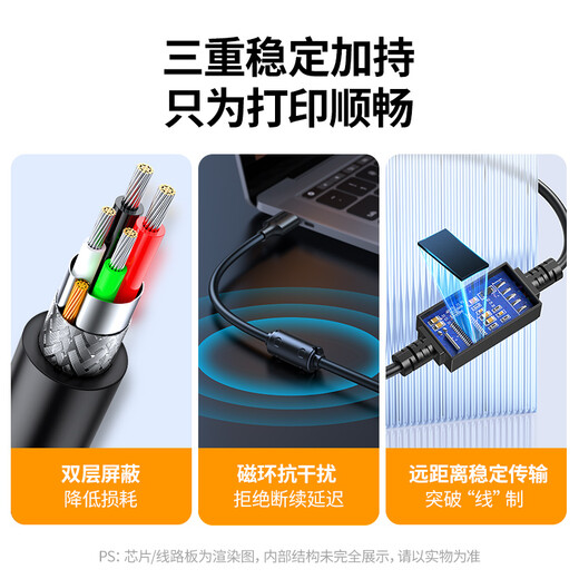 绿联高速USB打印机数据连接线 2.0方口转接线AM/BM 适用佳能爱普生惠普打印机 带信号放大器10米10374