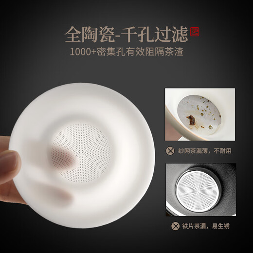 Shangyanfang Ice-seed mutton-fat jade tea leakage tea filter white porcelain tea filter mesh tea tea all-in-one ceramic new tea strainer unburned ice-seed white gel tea leakage set (1000 holes)