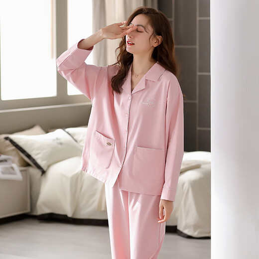 Shamiduo pajamas for women in spring and autumn pure cotton long-sleeved cardigan loose casual sweet age-reducing women's cotton home clothing set 9794 XL (recommended 120-140Jin [Jin equals 0.5 kg])